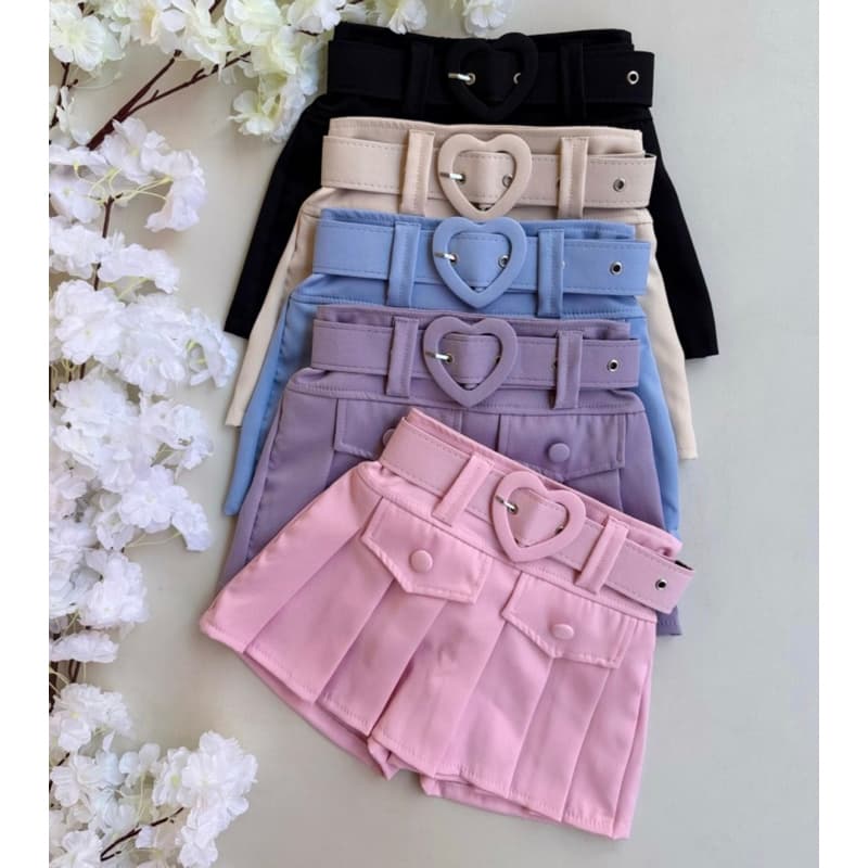 Saia shots feminino Infantil Juvenil color cinto coração menina moda blogueira