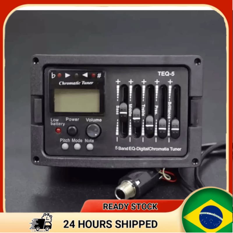 Pré-amplificador para Violão Acústico TEQ-5, Equalizador 5 Bandas com Afinador Cromático Digital