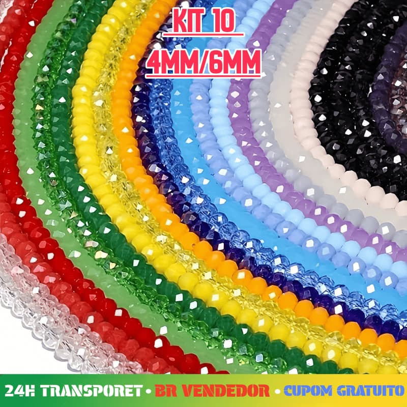 ✅[BR Seller]Kit 10 Linhas Miçangas Cristal Chato Facetado 4mm/6mm — Material para Bijuteria Artesanal