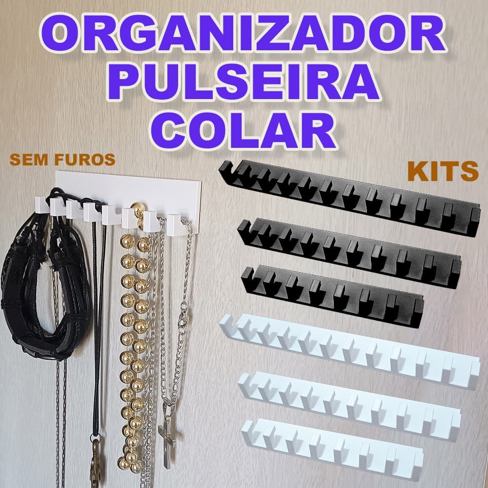 Suporte organizador expositor para colares, pulseiras e anéis - 8 10 ou 12 ganchos