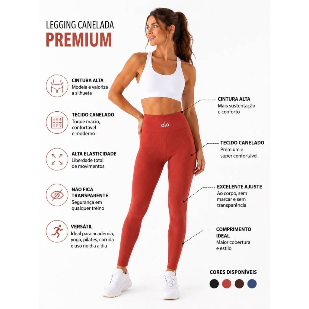 Calça Legging Academia Canelada Feminina Premium Cintura Alta Zero Transparência