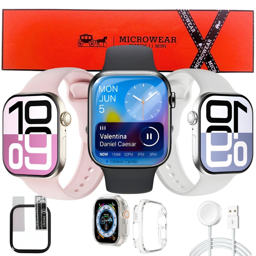 Relógio Smartwatch Microwear Lançamento Tela Amoled 42mm NFC W11 Mini Android iOS GPS Série 11 Responde Mensagem