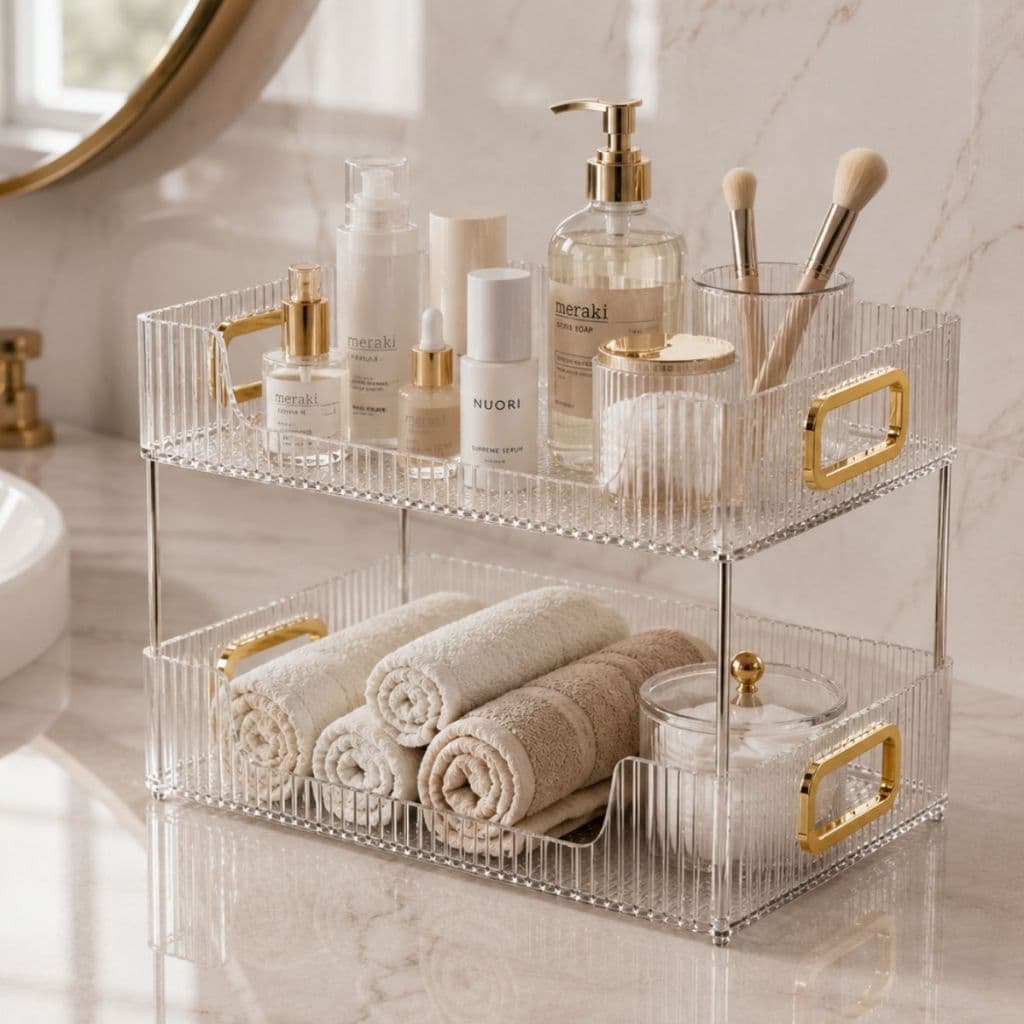Organizador 2 Prateleiras Multiuso Acrílico Transparente Para Cosméticos Maquiagem Perfumes
