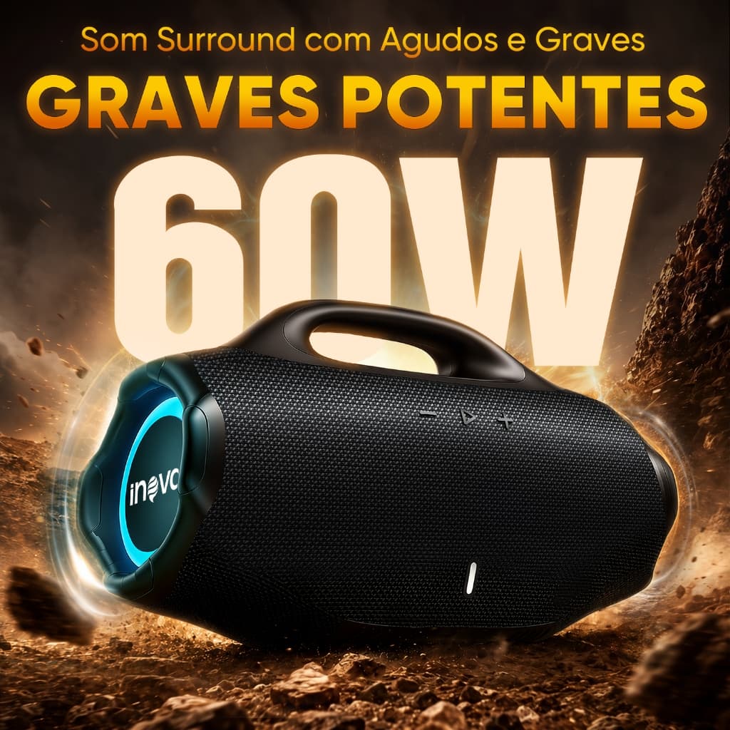 INOVA Caixa de Som Bluetooth Grave Forte Longa Duração da Bateria Hi-Fi Festa Exterior Luzes RGB À Prova d'Água