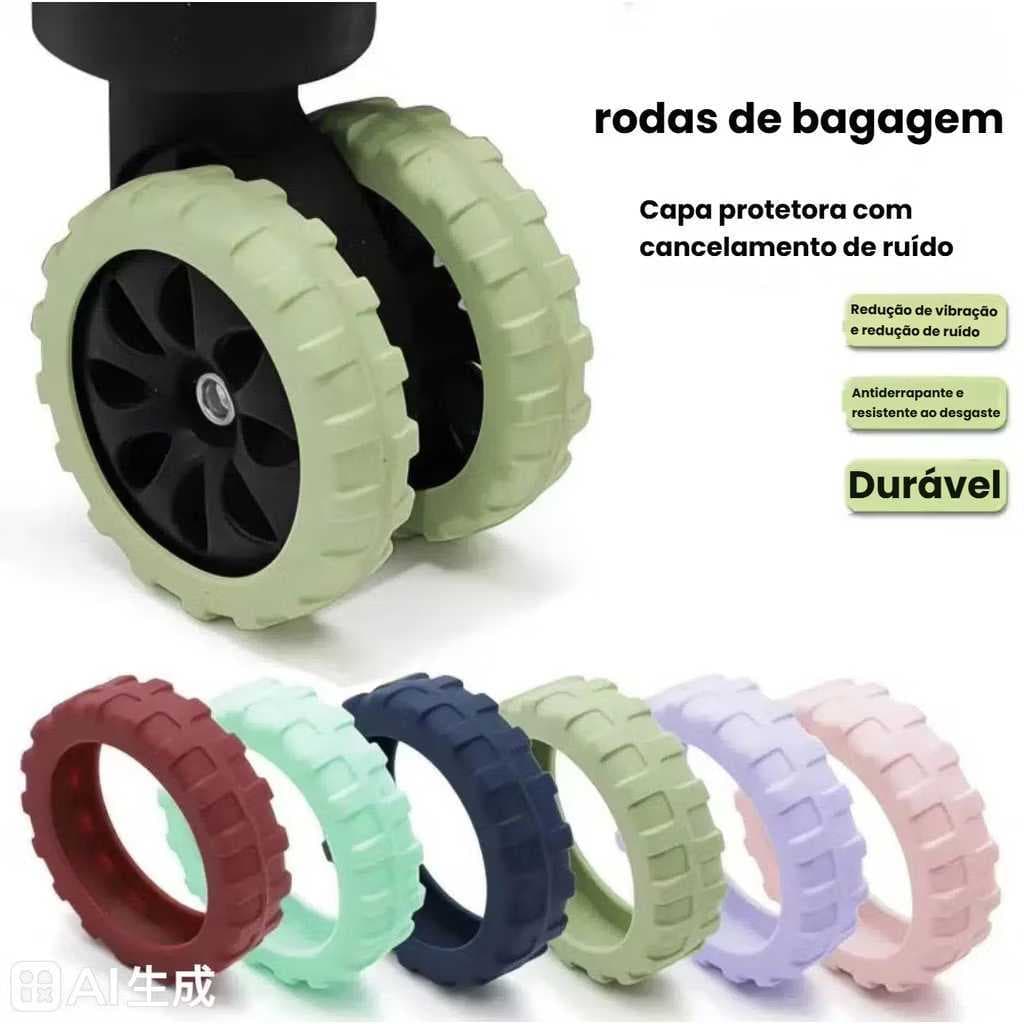 Protetor de Rodas para Mala – Silicone Anti-Ruído que Evita Desgaste
