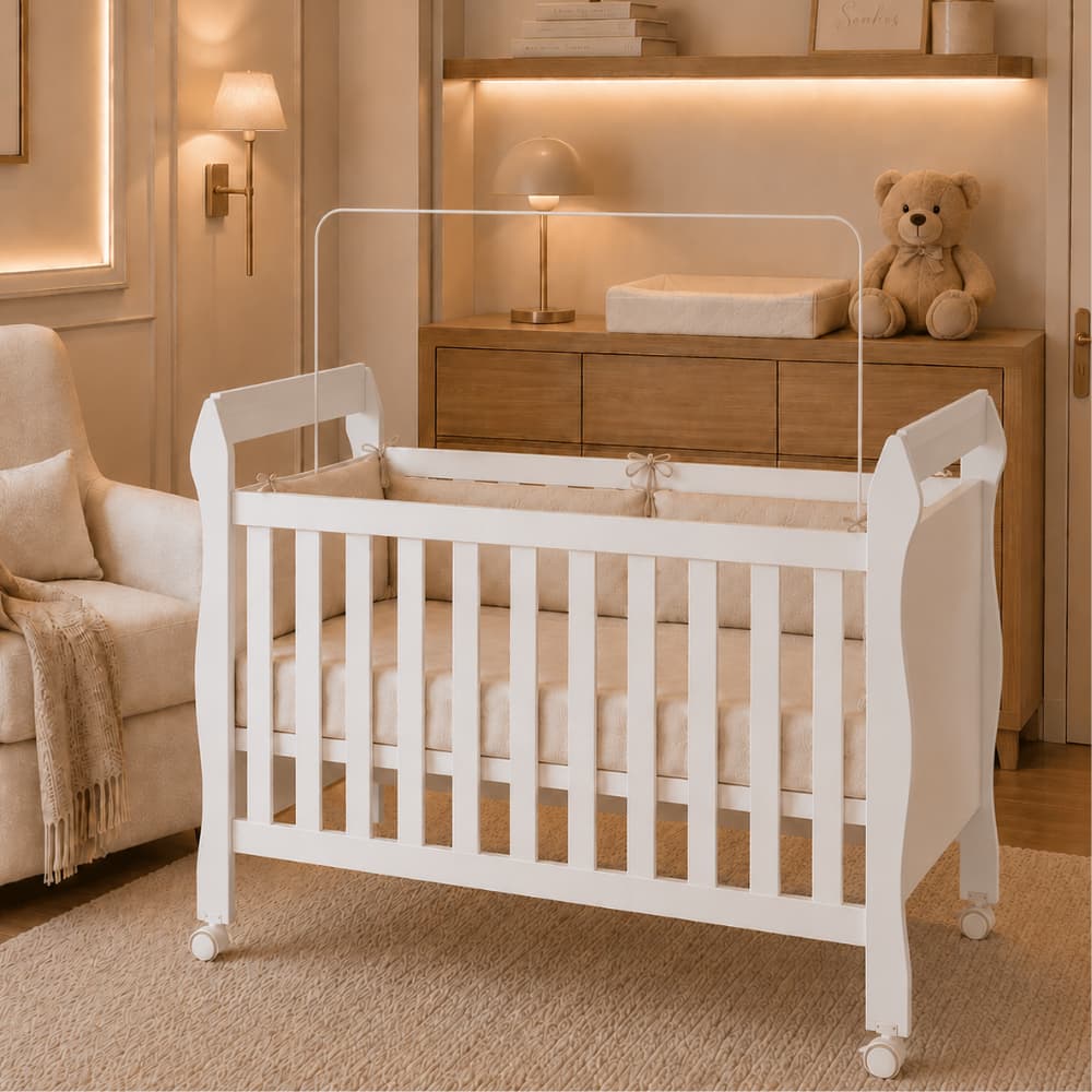 Berço Americano Soninho Vira Mini Cama Branco Rodízios Design Moderno Compacto Quartos Infantil Colchão Incluso - AV