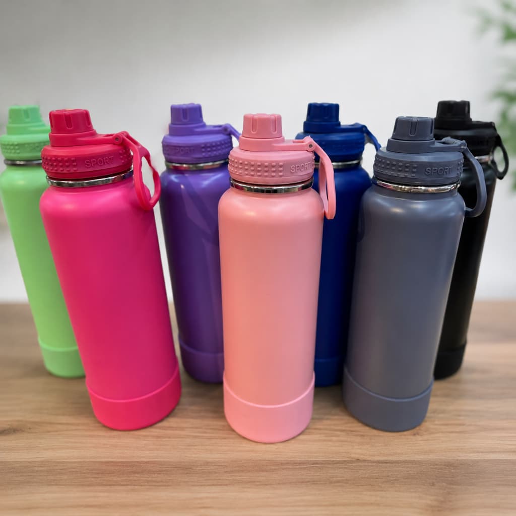 Garrafa Térmica Esportiva Aço Inoxidável Com proteção de Silicone 500ml/600ml/800ml/1000ml/1200ml