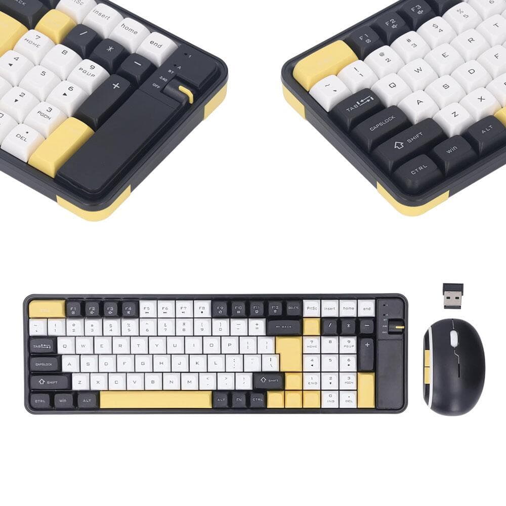 Kit Teclado e Mouse Sem Fio Recarregável KPTE129 2.4GHz + Bluetooth Silencioso para PC, Notebook, Tablet e Celular