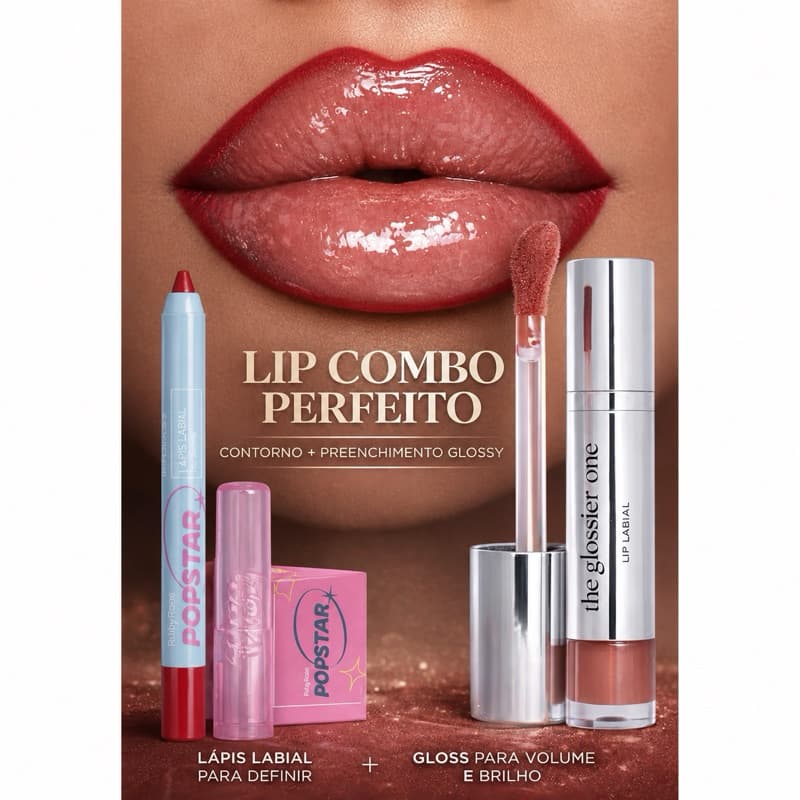 Lip combo ruby rose Lapis de boca + gloss labial the glossier one GB20