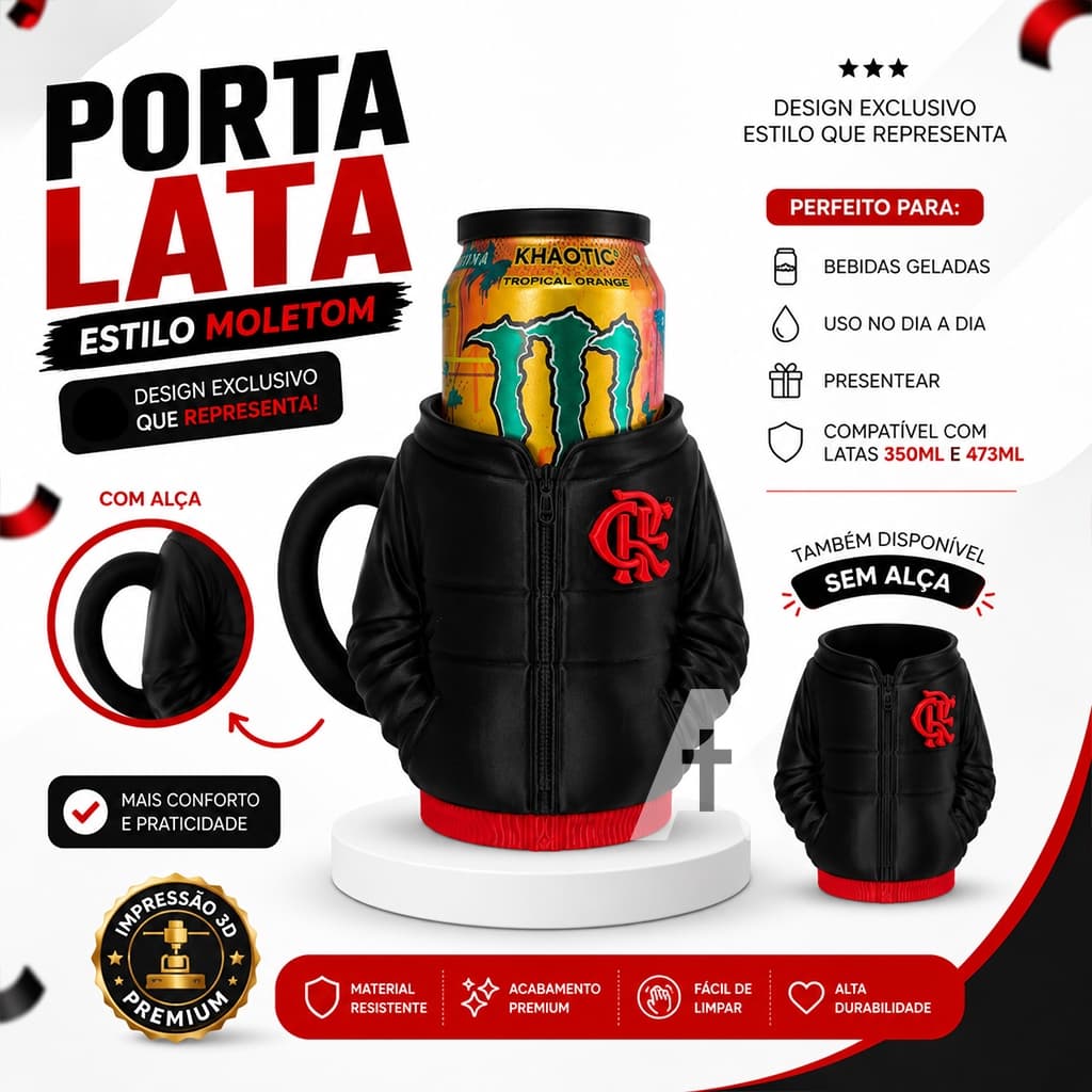 PORTA LATAS Time Com Alça Estilo Moletom Impressão 3D Premium Organizador