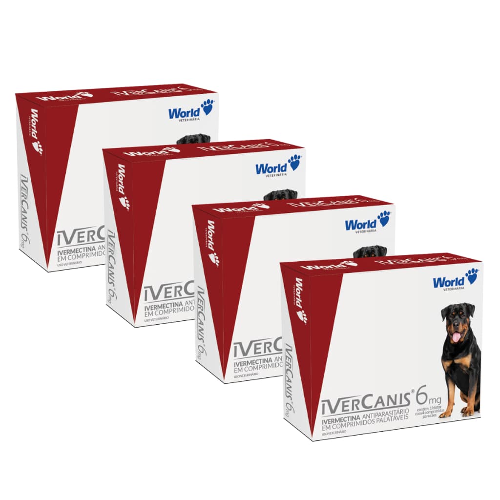 Ivercanis World Remédio Para Cães carrapatos pulgas sarna 6 Mg Dura 6 Meses 4 Comprimidos 15 a 30 Kg