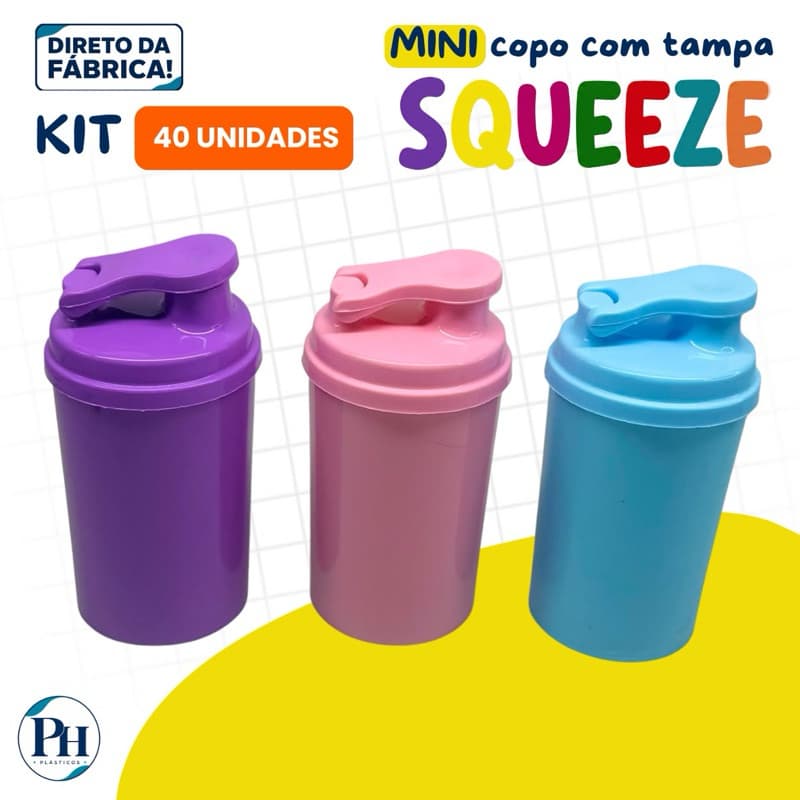 KIT 40 COPOS MINI DRINK 200ML COM TAMPA SQUEEZE | MINI SQUEEZE/COQUETELEIRA/SHAKEIRA | FESTAS, EVENTOS E LEMBRANCINHAS