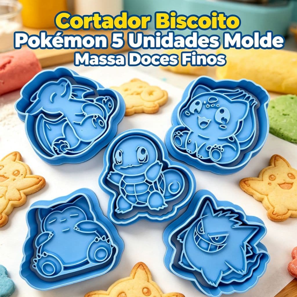 Kit Cortador Biscoito Pokémon 5 Peças Molde Massa Biscuit Pasta Americana Fondant Doces Finos Cookie