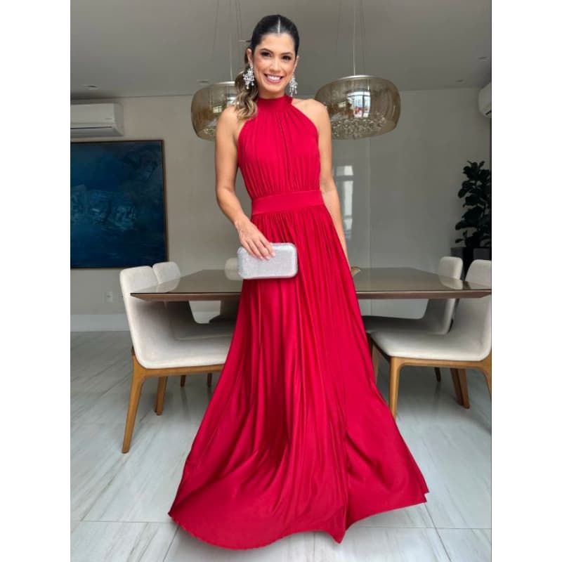 Vestidos Frente unica gola Luxuoso elegante social chiques festa para Casamento noiva civil longo Madrinha Verão azul