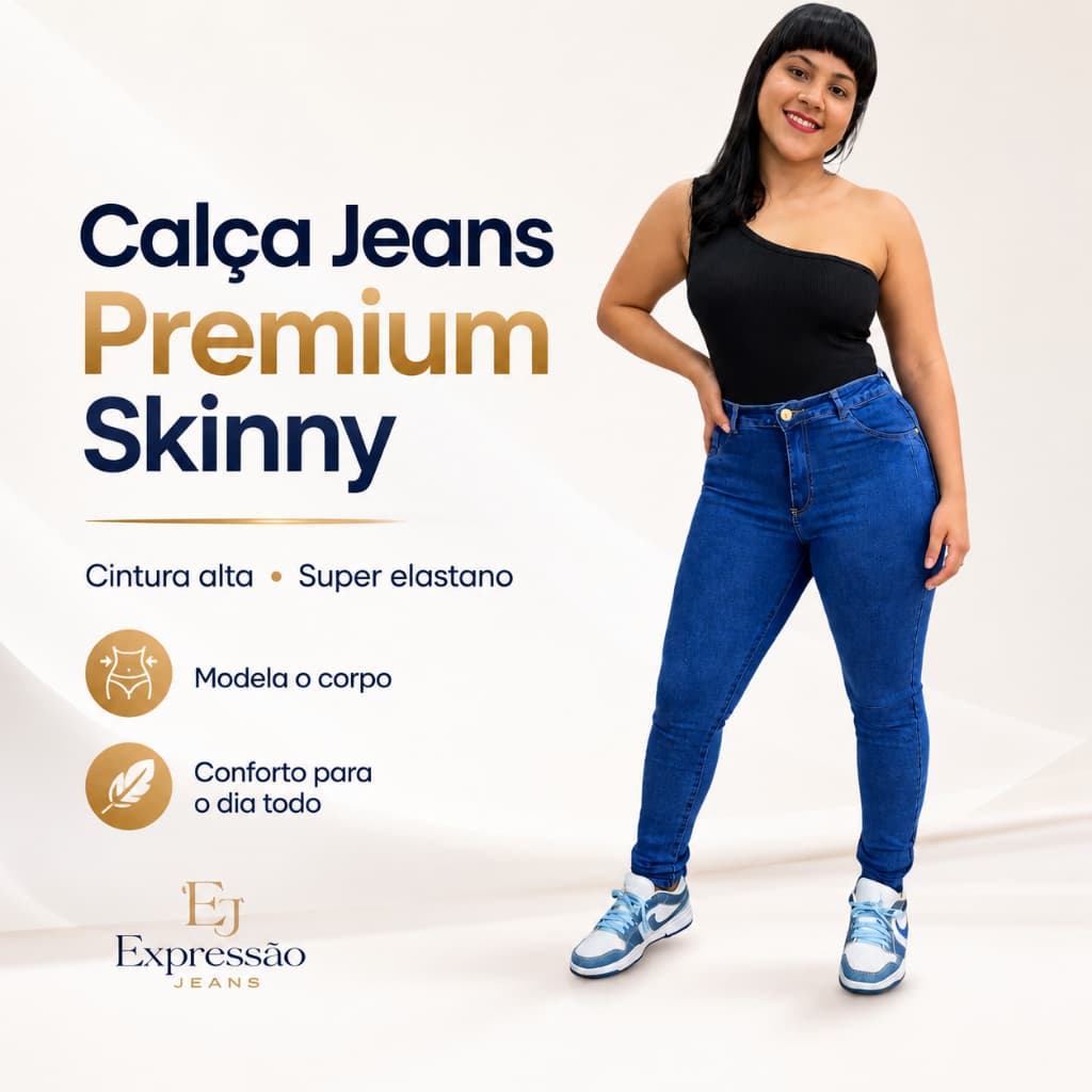 Calça Jeans Feminina Skinny Cintura Alta