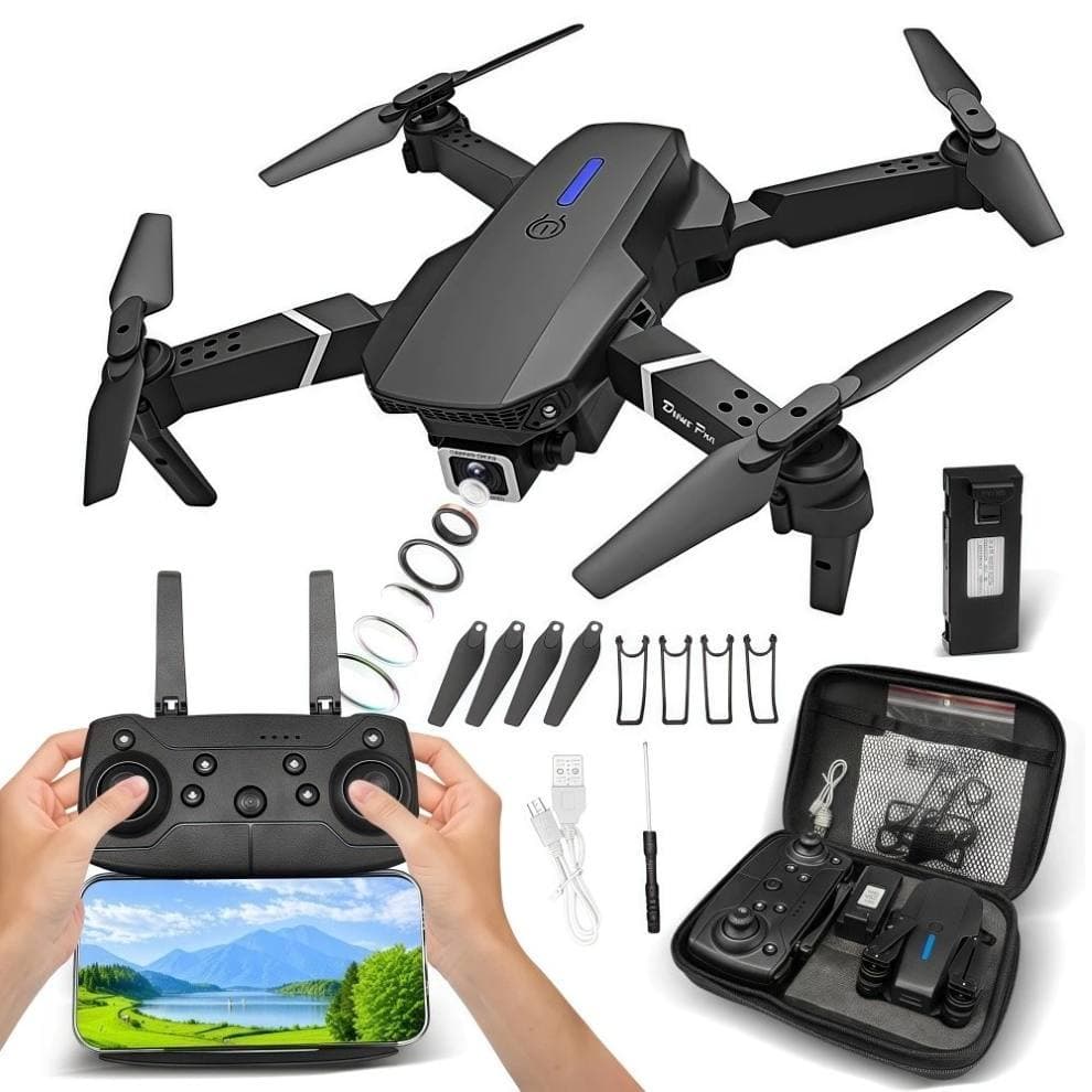 Mini Drone E88 Pro Com Câmera Dupla Wifi Com Case 2 Baterias