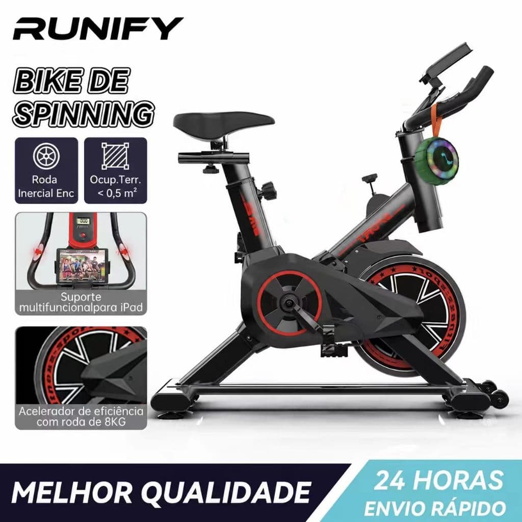 Runify Bicicleta Spinning Ergométrica Para Exercícios Com Monitor Profissional Sport Suporta até 120kg