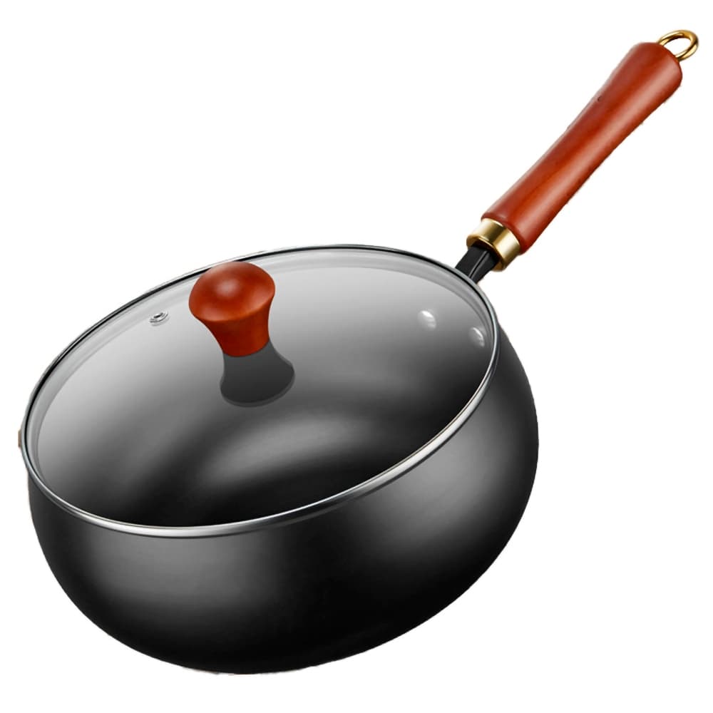 Frigideira Wok Funda de Ferro Fundido 26cm com Tampa de Vidro Antiaderente Rústica