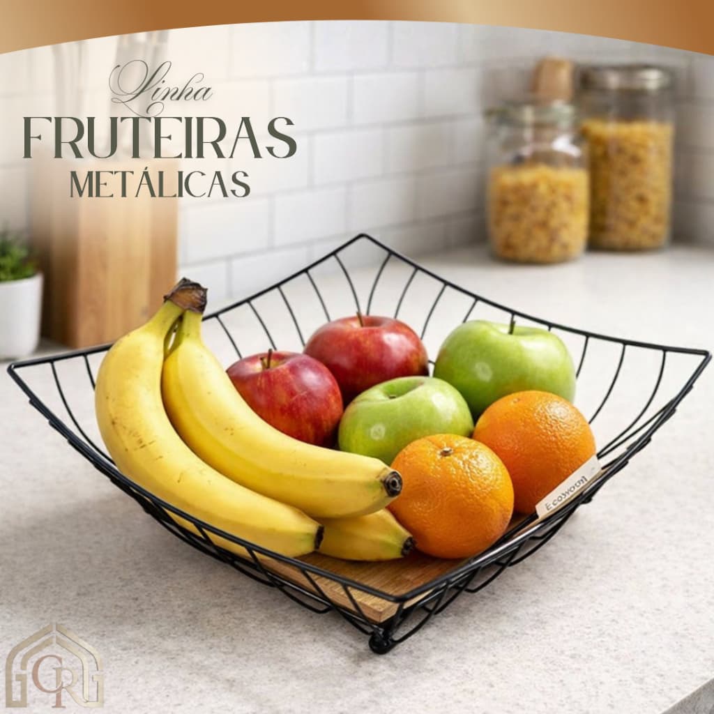 Fruteira Aramada Quadrada Ecowood 25cm Organizacao Cozinha Estilo Durabilidade
