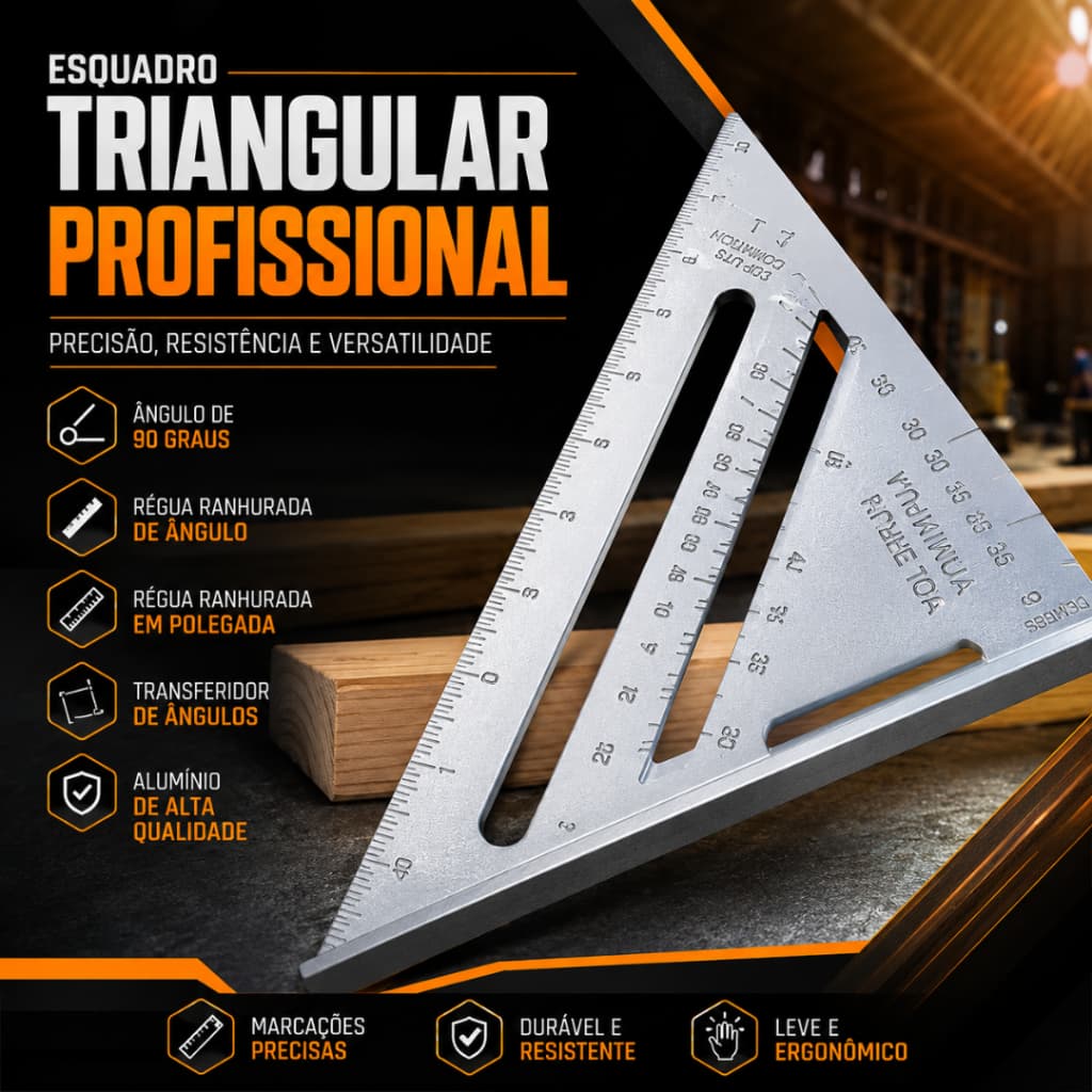 Esquadro Triangular Alumínio 7 Pol Com Transferidor Régua Angular Carpintaria Marcenaria