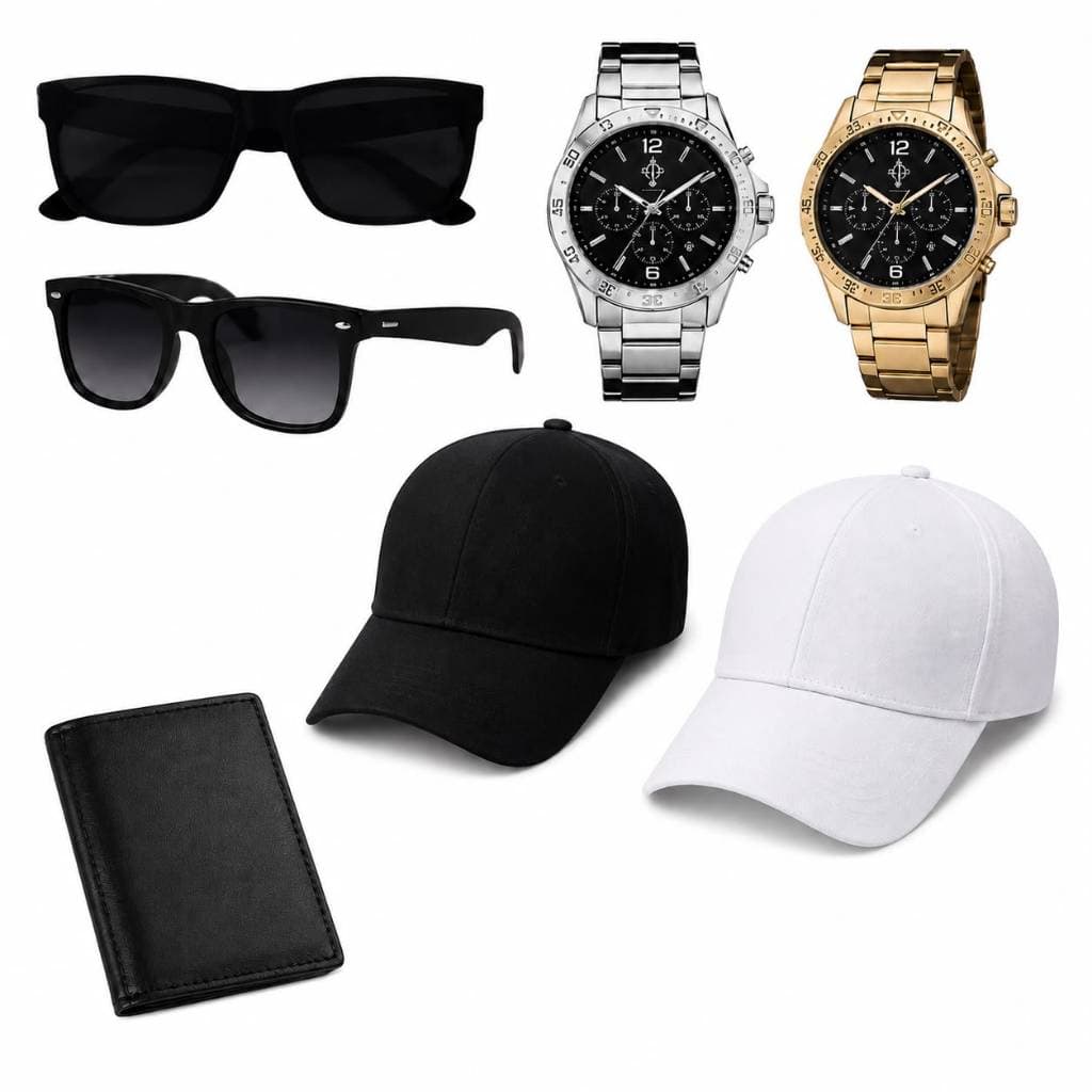 Kit Masculino Relógio de aço + Boné liso Telinha + Carteira + Óculos Promoção