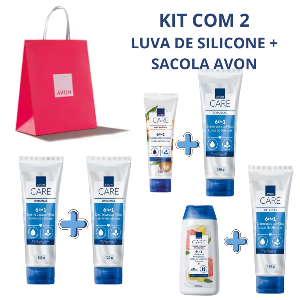 Kit com 2 unidades- Creme para as Mãos Luva de Silicone, Macadâmia- Com sacola - Hidratante  Avon Care