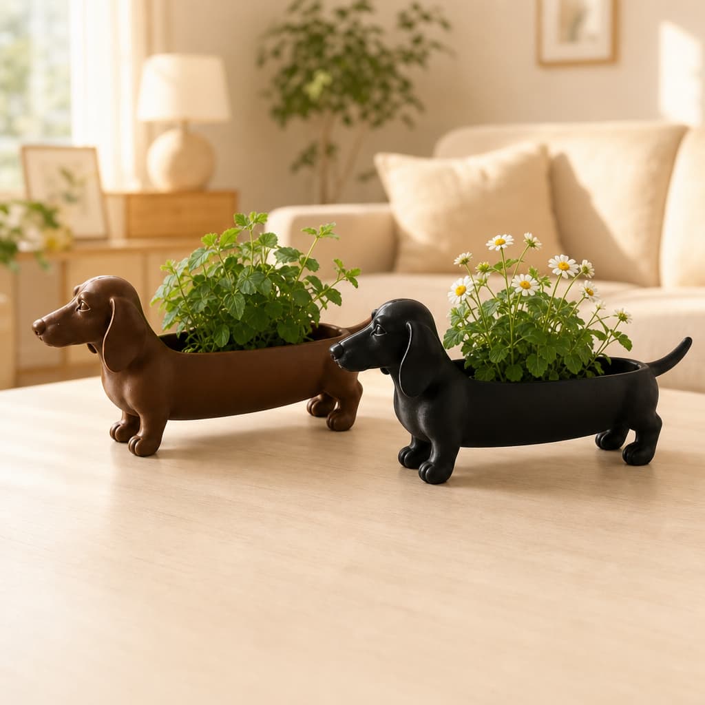 Vaso Decorativo Cachorro Cachepot Salsichinha Dog Decor Vaso Suculentas Plantas Sofisticada para Casa e Escritório