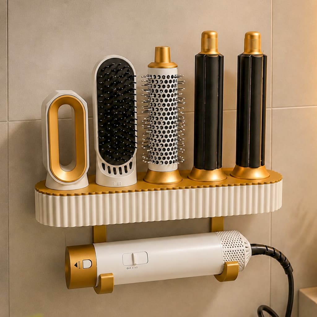 Suporte para Secador de Cabelo Parede 6 em 1 Organizador Banheiro Porta Escova