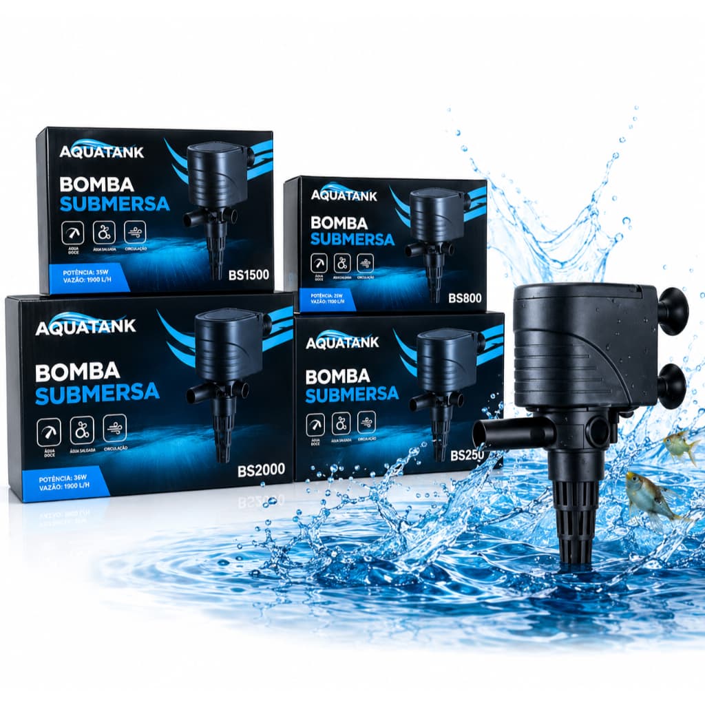 Bomba Submersa Recalque Aquarios Fonte Lago Chafariz 3000L/H Aquatank BS-1500 BS-2000 BS-3000