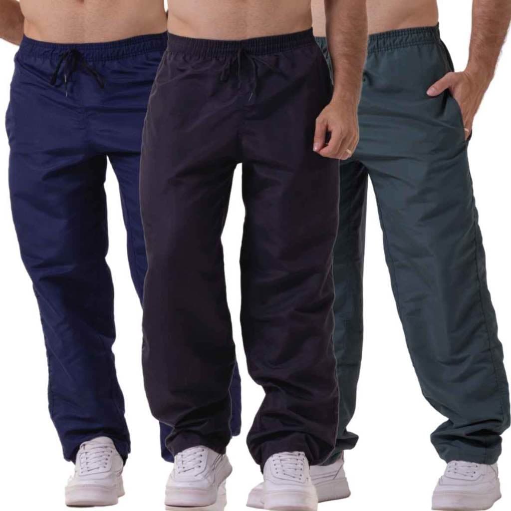Kit 3 Calças Esportivas Masculinas Tactel Premium com 3 Bolsos Funcionais