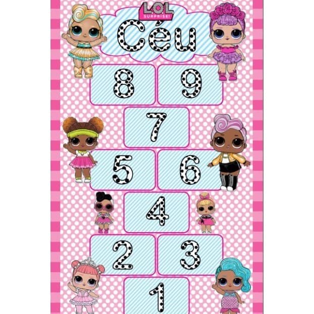 Tapete Infantil LOL Surprise Amarelinha em Lona 150x100 | Jogo de Chão Educativo e Decorativo