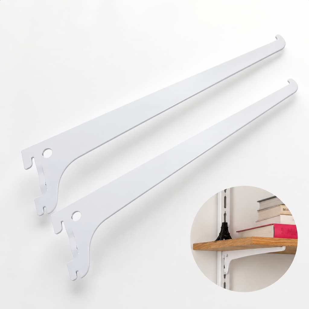 Kit 2 Unidades Suporte Branco para Trilho Cremalheira Prateleira Madeira Parede Organização