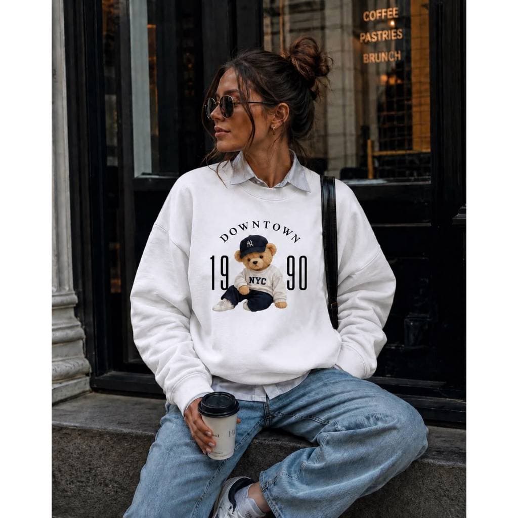 Moletom Gola Redonda Ursinho DownTown Inverno Blusa de Frio Style Estampada Unissex Careca Feminino e Masculino