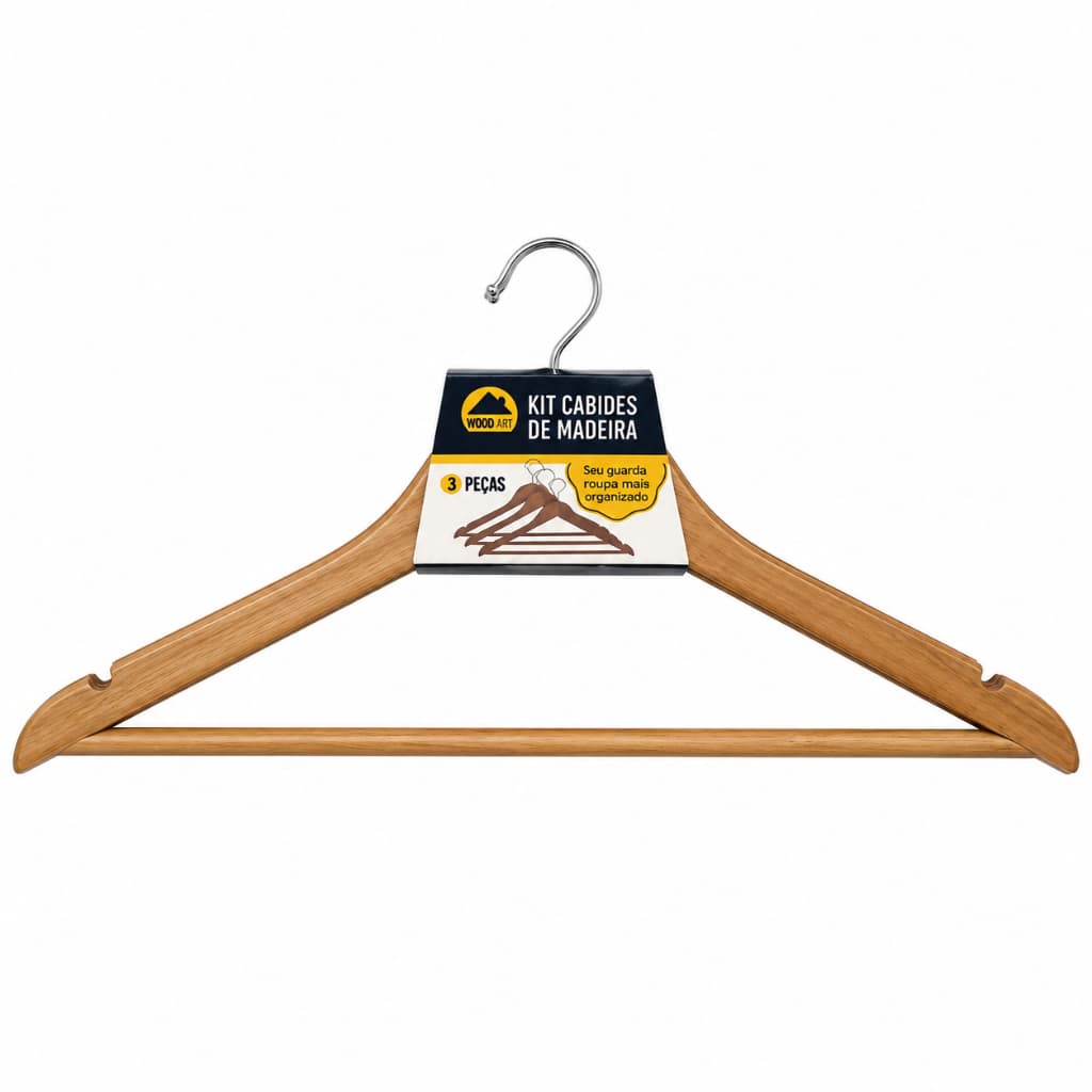 Kit com 3 Cabides de Madeira Resistente Premium para Camisas, Blazers, Casacos e Calças