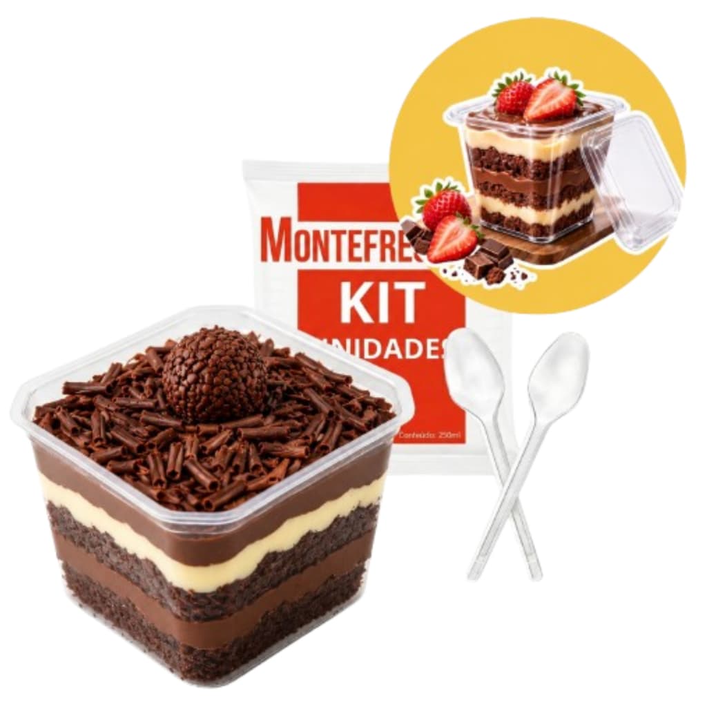 POTE 250 ML 80 UNIDADES QUADRADO PARA DOCES COM 100 colher sobremesa MONTEFRESH
