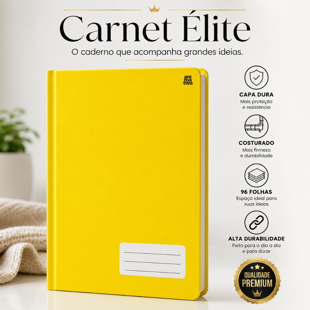 Caderno Pequeno Costurado Capa Dura Amarelo 96 Folhas para Escola Faculdade Trabalho