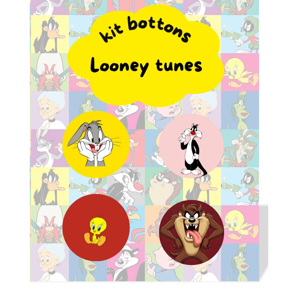 Kit 4 Bottons Looney Tunes Pernalonga Piu Piu Taz Frajola Broche Para Mochila Jaqueta Estojo Geek Nerd
