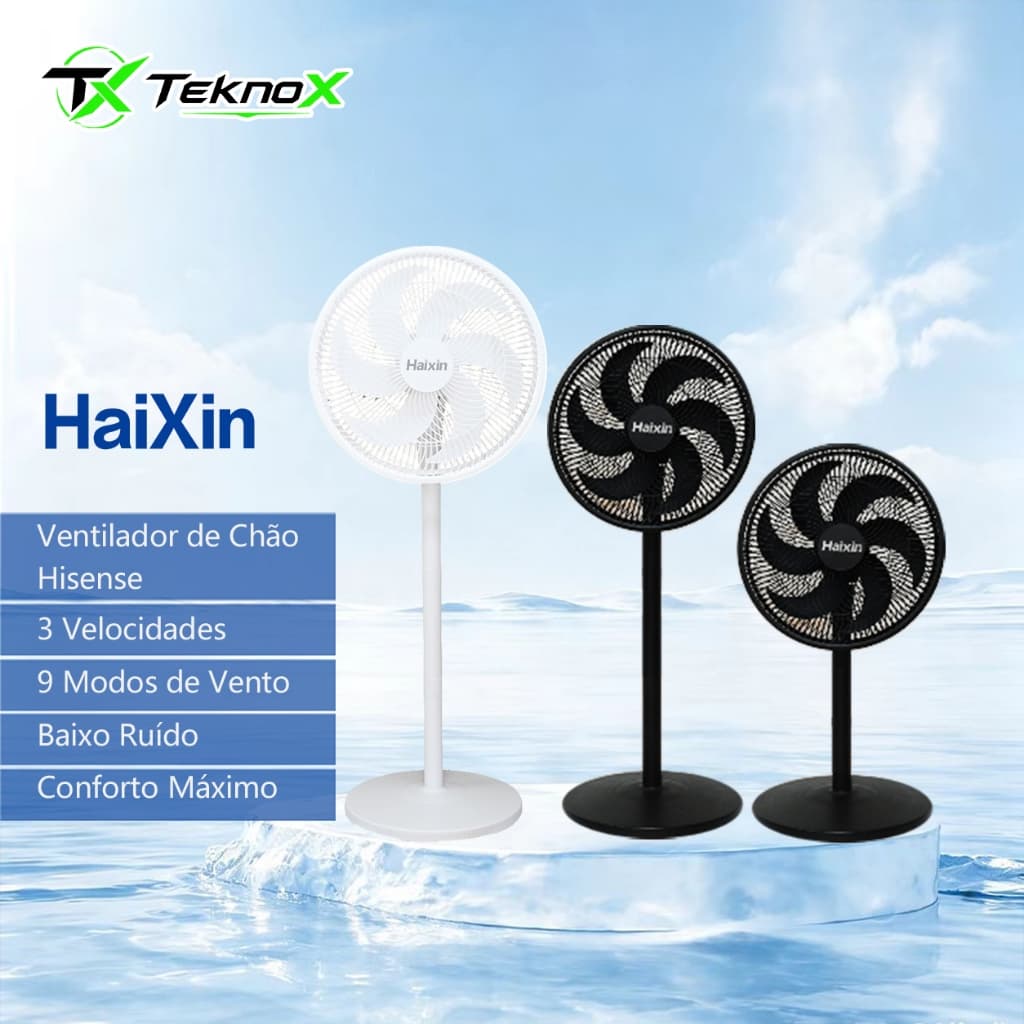 Ventilador de Pé Hisense: 3 Velocidades, 9 Modos de Ventilação, Motor Eficiente de 60W e Baixo Ruído