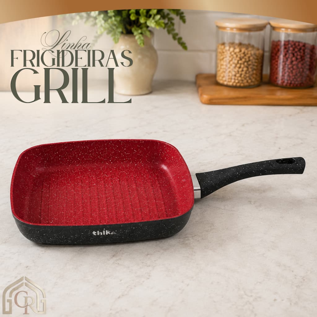 Frigideira Grill Quadrada Antiaderente 24cm Indução Revestimento Stone Cabo Resistente