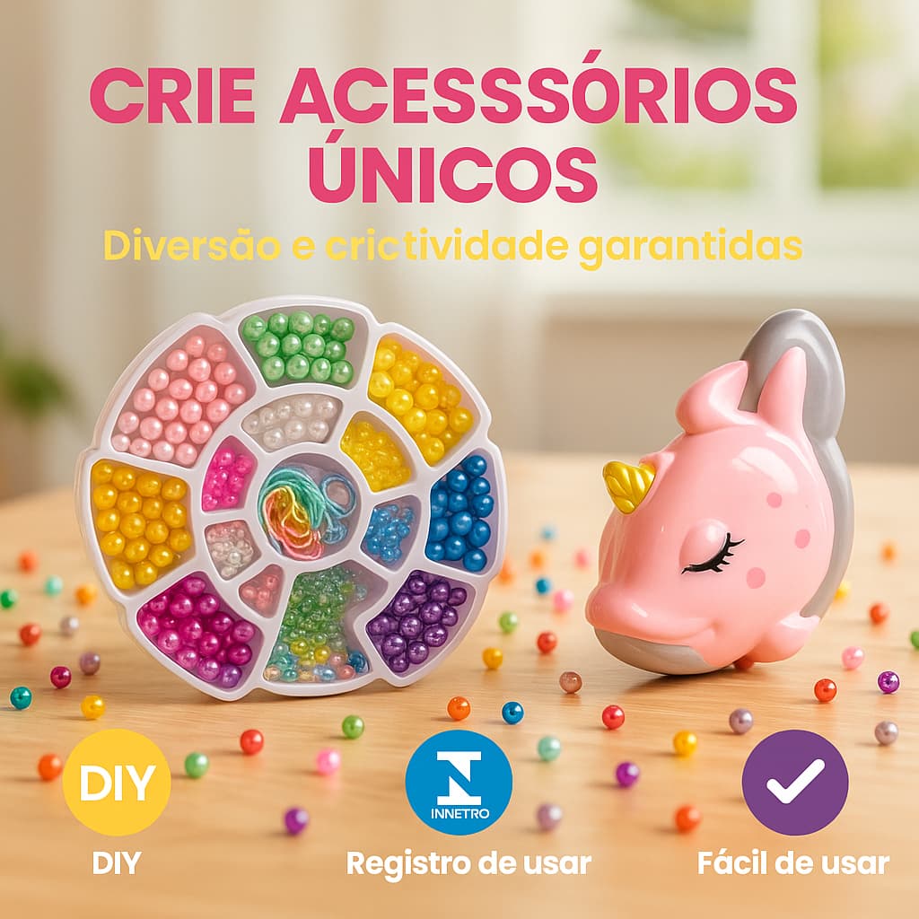 Kit Miçangas Coloridas Golfinho Infantil Criatividade Diversao Artesanal Completo