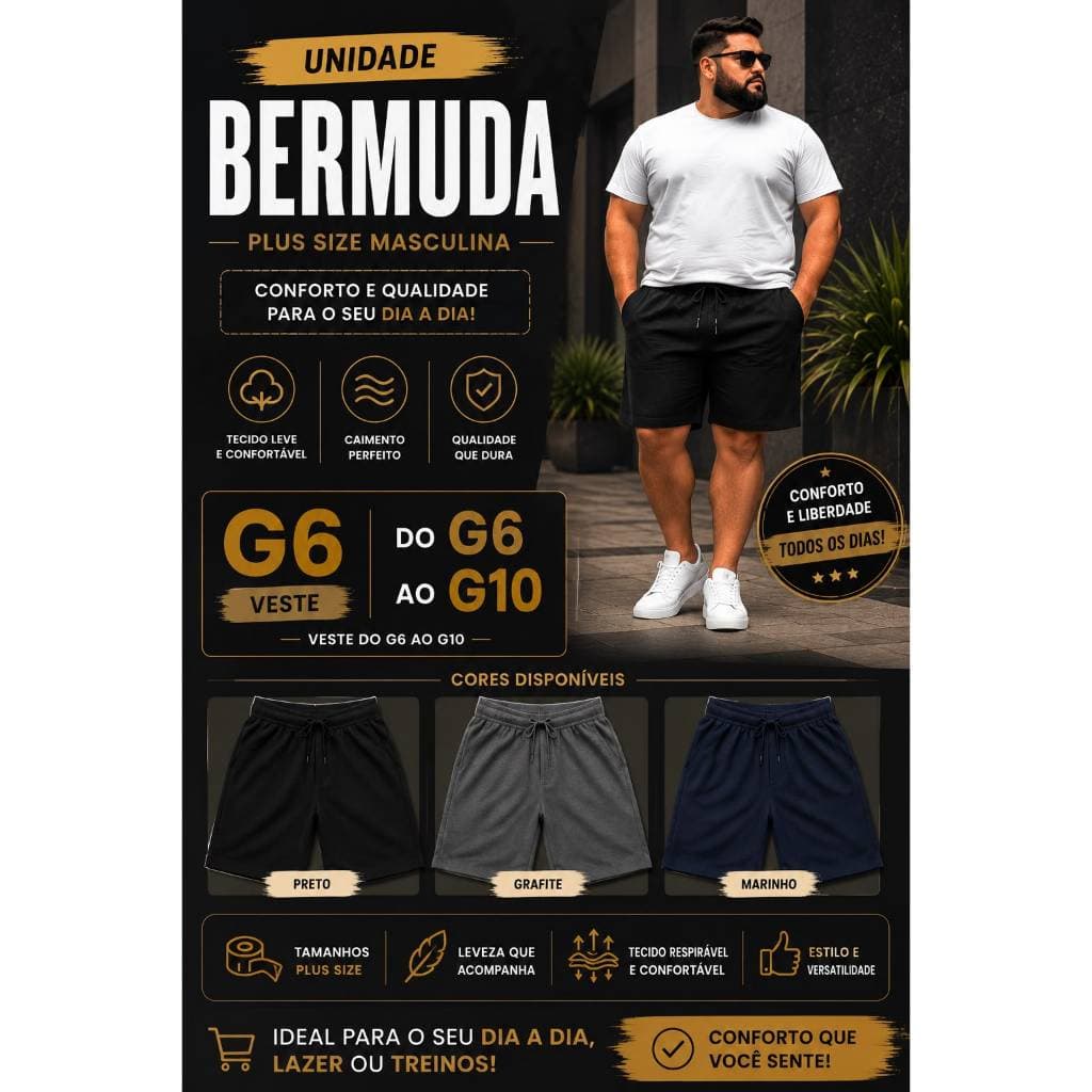 Bermuda Plus Size - (G7 - G8 - G10) - Esporte - Academia - Dia a Dia - Moda Masculina