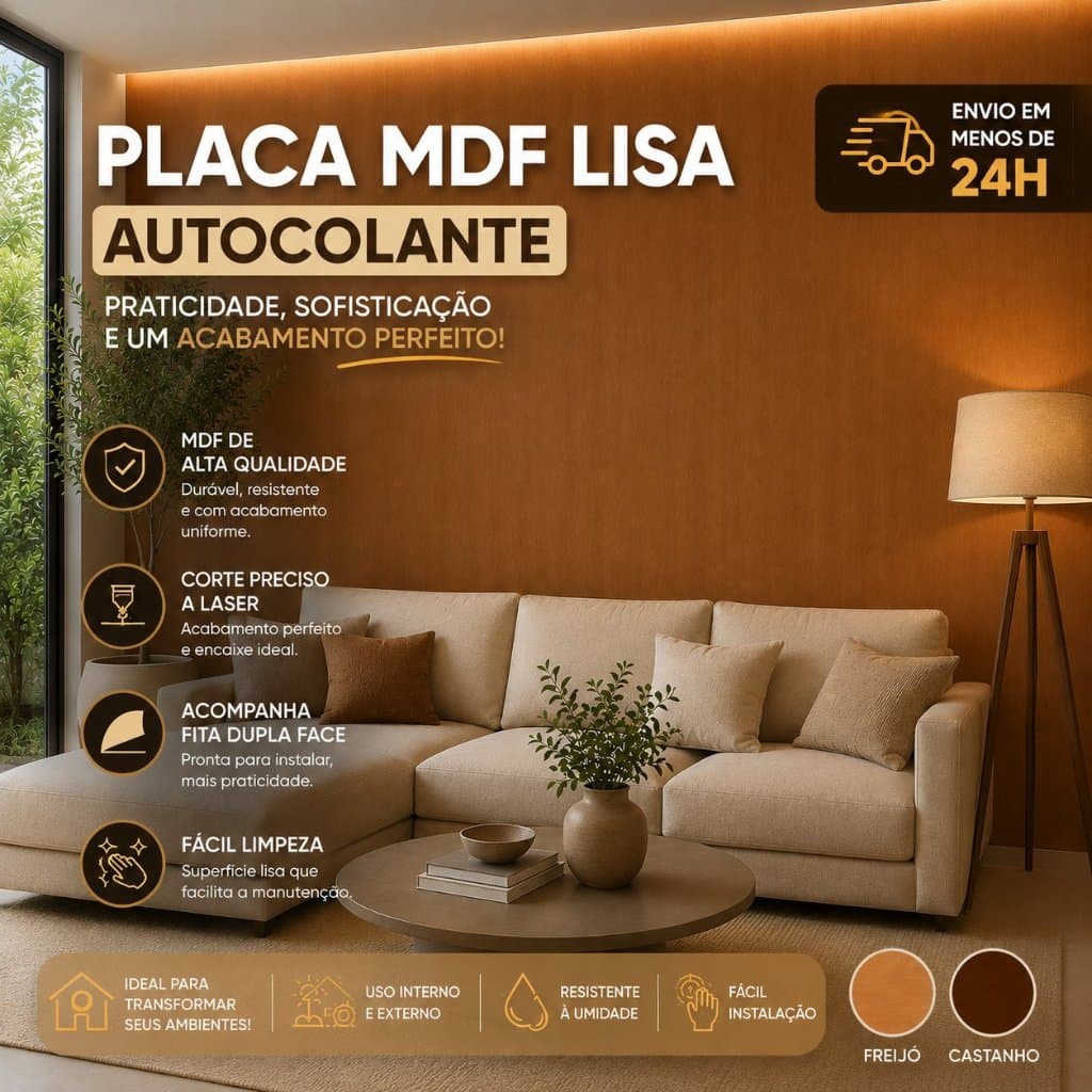 KIT ATÉ 40 Placas MDF Lisa Autocolante 45x11cm Revestimento de Parede Painel Decorativo Madeira