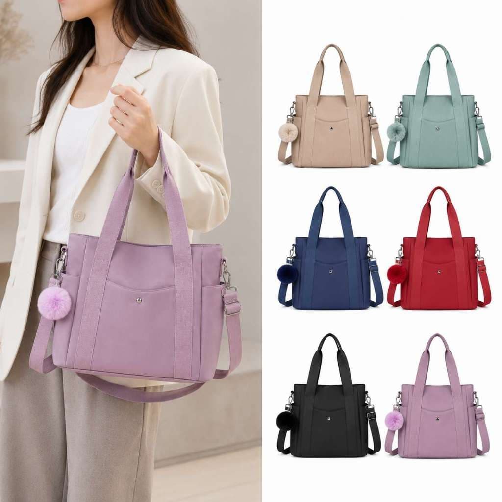 Bolsa Feminina Com Chaveiro Pompom Nylon Grande De Ombro E Transversal Sacola Para Viagem Faculdade YC59#