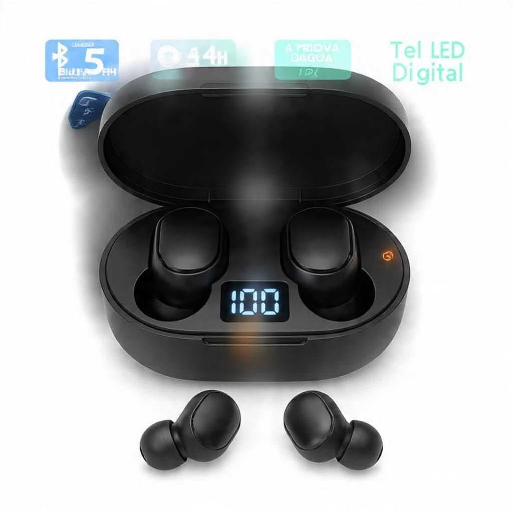 Fone De Ouvido Sem Fio E6s Bluetooth 5.3 Tws Com Tela LED Digital