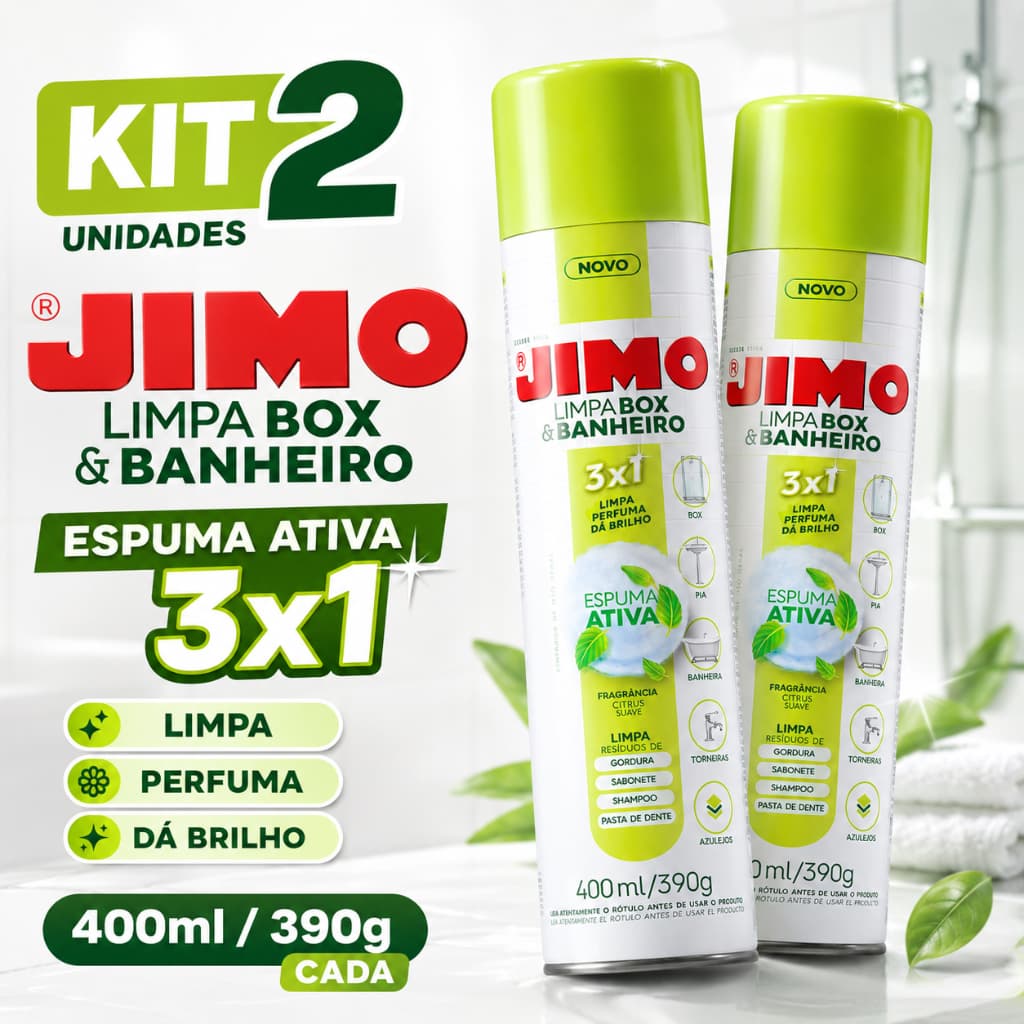 Kit 2 Jimo Limpa Box Banheiro Spray 400ml Vidros Azulejos Desengordurante Multiuso Limpeza Pesada