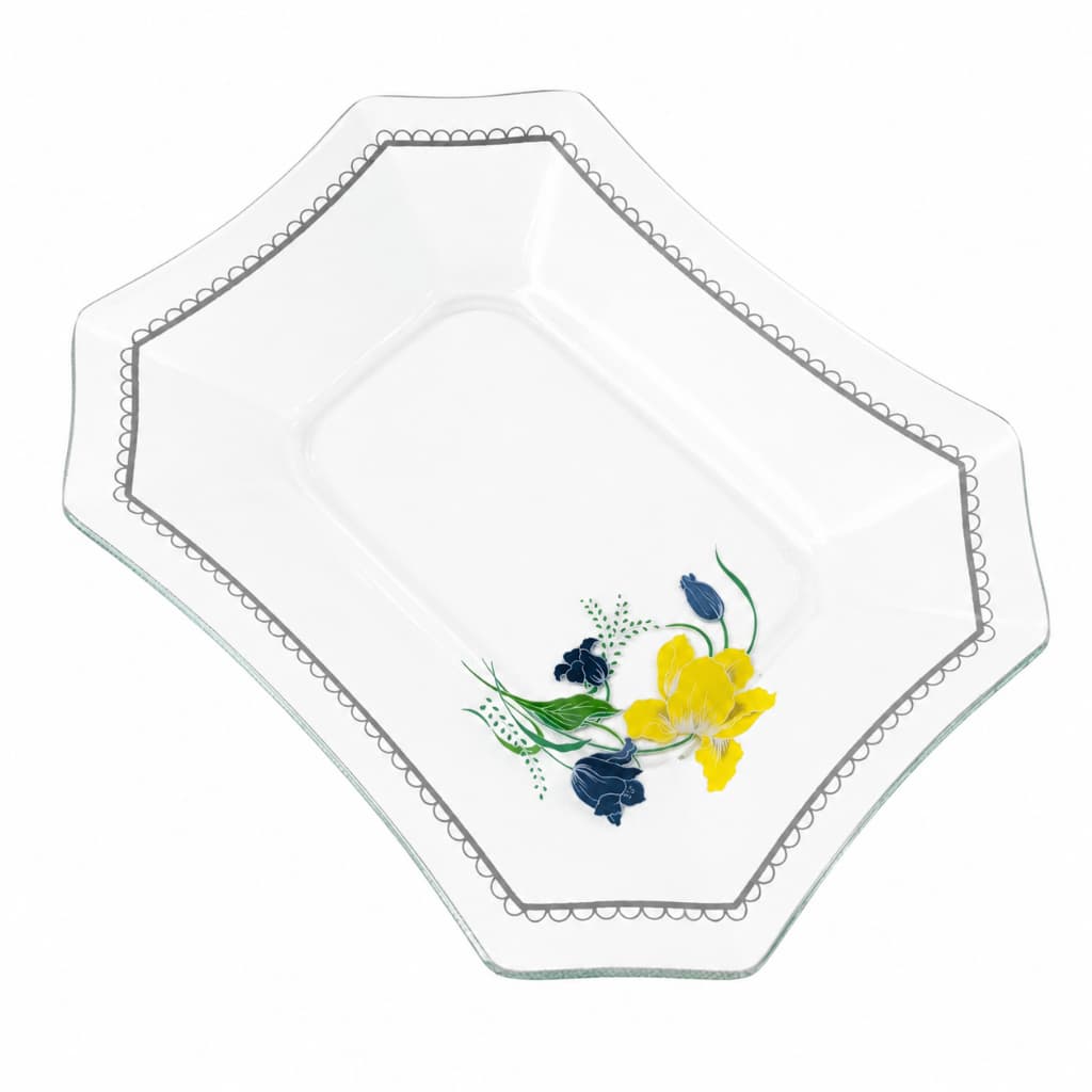 Travessa de Vidro Funda Saladeira Fruteira 24x18cm para Servir Decorada Decorglass