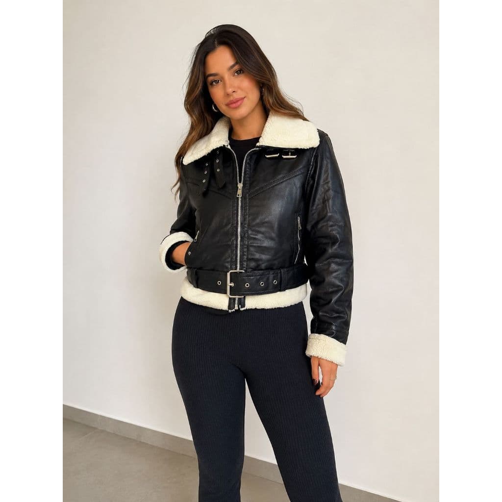 Jaqueta de Couro Feminino Perfecto Moda Colorida Moto Club forrada