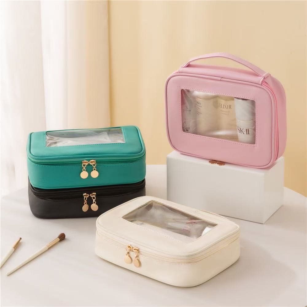 Nécessaire Portátil Bolsa de Cosméticos Com Detalhe em PVC Transparente