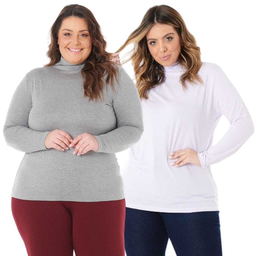 Kit com 2 Blusas Femininas Cacharrel Plus Size de Gola Alta 1130-K2-DROP