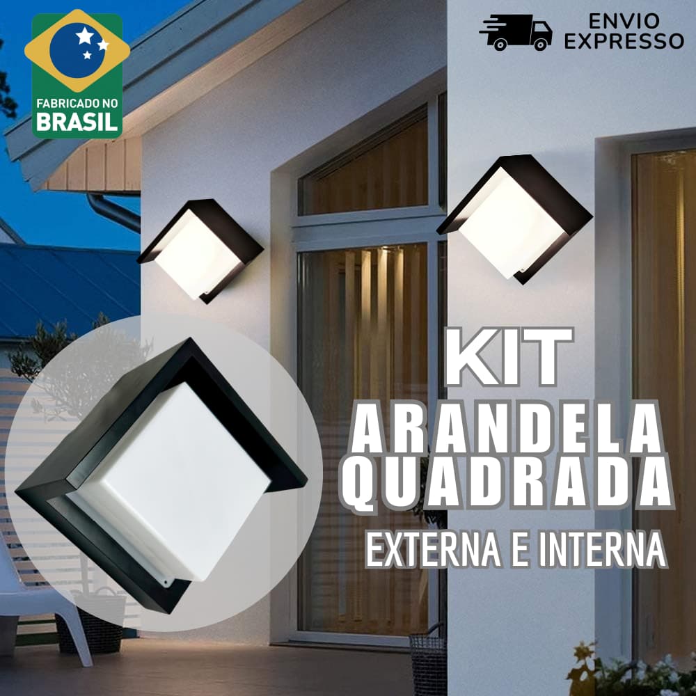 Arandela Quadrada Preta Luminária Parede Muro + Chip LED 9w